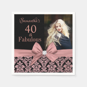 Rose gold glitter damask 40th Birthday photo Napkin