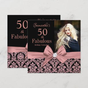 Rose gold glitter damask 50th Birthday Invitation