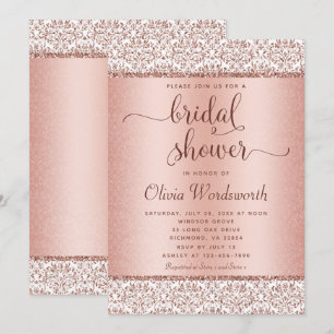 Rose Gold Glitter Damask Bridal Shower Invitation