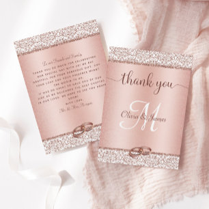 Rose Gold Glitter Damask Metallic Wedding Thank You Card
