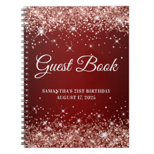 Rose Gold Glitter Dark Red 21st Birthday Guestbook Notebook