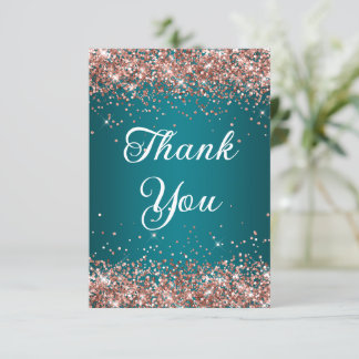 Rose Gold Glitter Dark Turquoise 40th Birthday Thank You Card