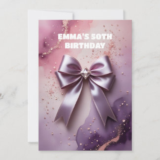 Rose gold glitter diamond bow birthday  invitation