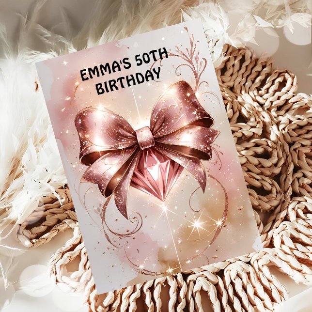 Rose gold glitter diamond bow birthday  invitation (Creator Uploaded)