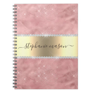 Rose Gold Glitter Diamond Gold Modern Notebook