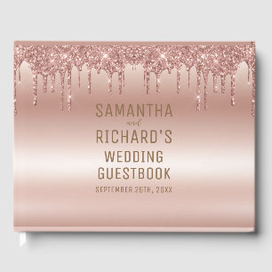 Rose Gold Glitter Diamonds Wedding Guest Book