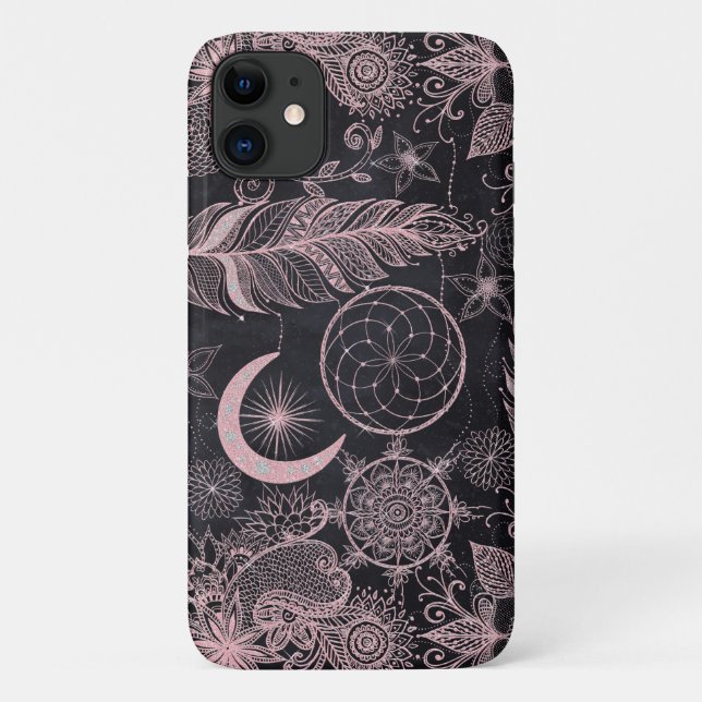 Rose Gold Glitter Dreamcatcher Feathers Mandala Case-Mate iPhone Case (Back)