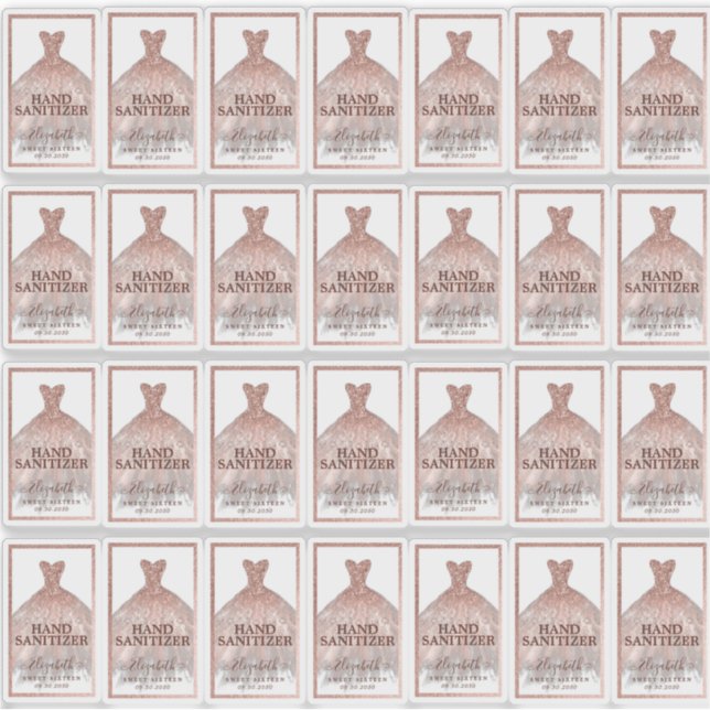 Rose Gold Glitter Dress Birthday Hand Sanitizer (Front)