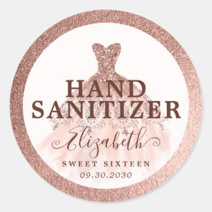 Rose Gold Glitter Dress Birthday Hand Sanitizer Classic Round Sticker