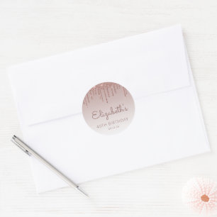 Rose Gold Glitter Drip 40th Birthday Classic Round Sticker