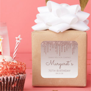 Rose Gold Glitter Drip 70th Birthday Thank You Square Sticker