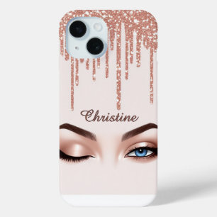 Rose Gold Glitter Drip Aesthetic ✨ Feminine Eye iPhone 15 Case