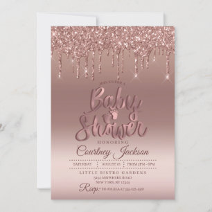 Rose Gold Glitter Drip Baby Shower Invitation