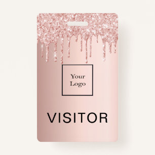 Rose gold glitter drip blush business logo visitor ID badge