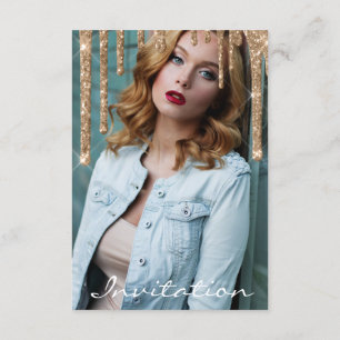 Rose Gold Glitter Drip Bridal Shower Birthday Spar Invitation