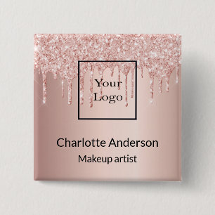 Rose gold glitter drip business salon name tag 15 cm square badge