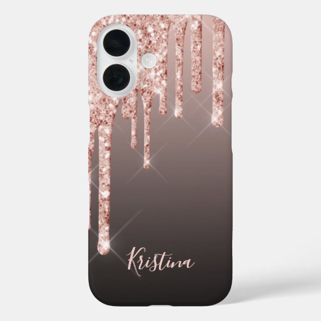 Rose gold glitter drip copper ombre name girly Case-Mate iPhone case (Back)