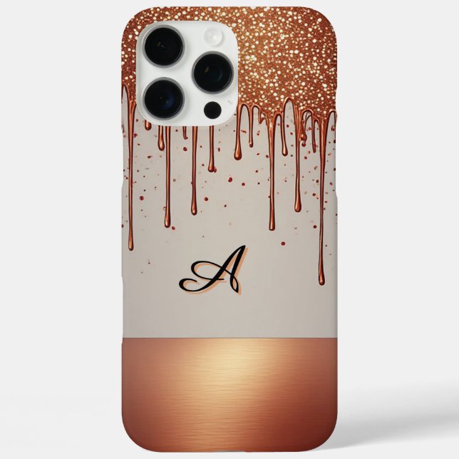 Rose Gold Glitter Drip Custom Name Monogram Case-Mate iPhone Case (Back)