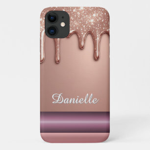 Rose Gold Glitter Drip Custom Name Monogram iPhone 11 Case