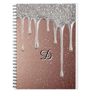 Rose Gold Glitter Drip Custom Name Monogram Notebook