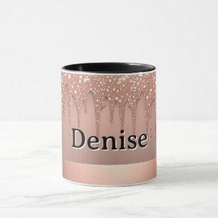 Rose Gold Glitter Drip Custom name Mug