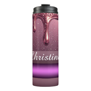 Rose Gold Glitter Drip Custom name Thermal Tumbler