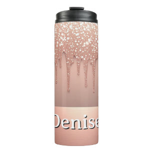 Rose Gold Glitter Drip Custom name Thermal Tumbler