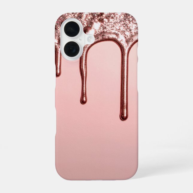Rose Gold Glitter Drip – Glam Metallic iPhone 16 Case (Back)