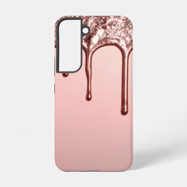 Rose Gold Glitter Drip – Glam Metallic Samsung Galaxy S22 Case (Back)