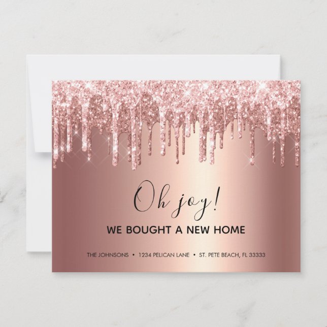 Rose Gold Glitter Drip Glam Moving Announcement (Front)