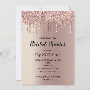 Rose Gold Glitter Drip Glam Trendy Bridal Shower Invitation