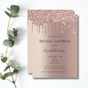 Rose Gold Glitter Drip Glam Trendy Bridal Shower Invitation