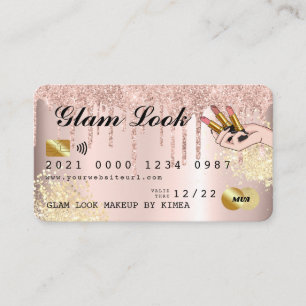 Rose Gold Glitter Drip Makeup Artist Credit Card