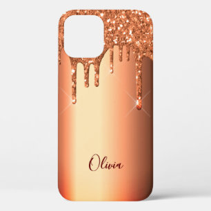 Rose gold glitter drip metallic name iPhone 12 case