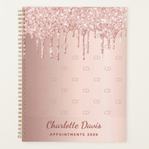 Rose gold glitter drip monogram script 2025 planner