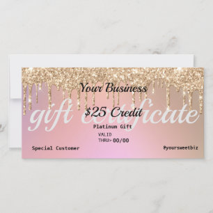 Rose Gold Glitter Drip Ombre Gift Certificate Than Thank You Card