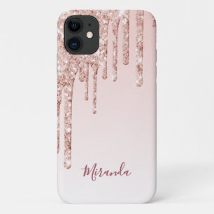 Rose gold glitter drip ombre glam girly name iPhone 11 case
