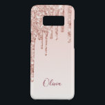 Rose gold glitter drip ombre glam girly name Case-Mate samsung galaxy s8 case<br><div class="desc">An elegant,  girly and glam phone case. Faux rose gold and pink glitter drip,  paint look.  Rose gold ombre background. Insert your name,  written with a modern hand lettered style script.</div>
