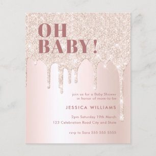 Rose Gold Glitter Drip Pink Girl Oh Baby Shower I