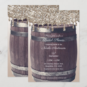 Rose Gold Glitter Drip Rustic Glam Bridal Shower Invitation