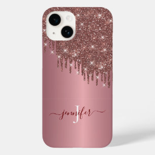 Rose Gold Glitter Drip, Sparkle and Shine in Style Case-Mate iPhone 14 Case