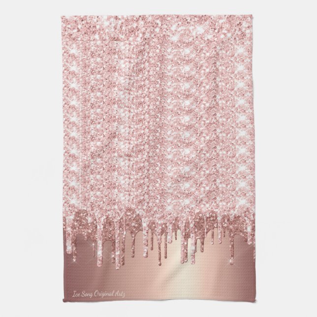 Rose Gold Glitter Drip Tea Towel (Vertical)