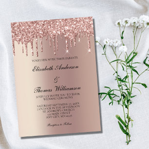 Rose Gold Glitter Drip Trendy Elegant Wedding Invitation