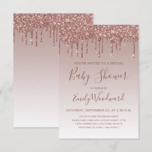 Rose Gold Glitter Drip Virtual Baby Shower Invitation