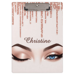 Rose Gold Glitter Drip With Feminine Eye Makeup Clipboard