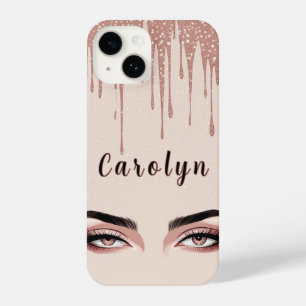 Rose Gold Glitter Drip With Feminine Eye Makeup iPhone 14 Case