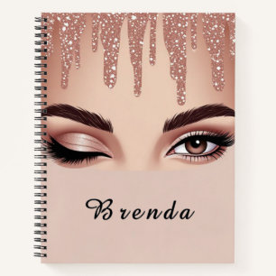 Rose Gold Glitter Drip With Feminine Eye Makeup Notebook