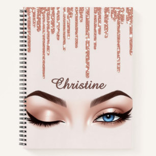 Rose Gold Glitter Drip With Feminine Eye Makeup Notebook