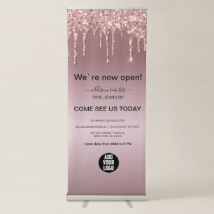 Rose Gold Glitter Dripping Business  Retractable Banner