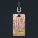 Rose Gold Glitter Dripping Gold Stripes Monogram Luggage Tag<br><div class="desc">Modern, luxury, rose gold glitter drips on gold and rose gold colour glitter stripes custom monogrammed luggage tag. This design features faux sparkle glitter stripes and brushed metal in gold, and blush pink rose gold colour glitter with name or monogram text template. Above light blush pink and rose gold glitter...</div>